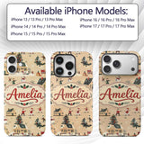 Vintage Winter Village Ice Skating Christmas Custom Name Protective Phone Case Mobile Cover Durable Everyday Smartphone Shock Resistant