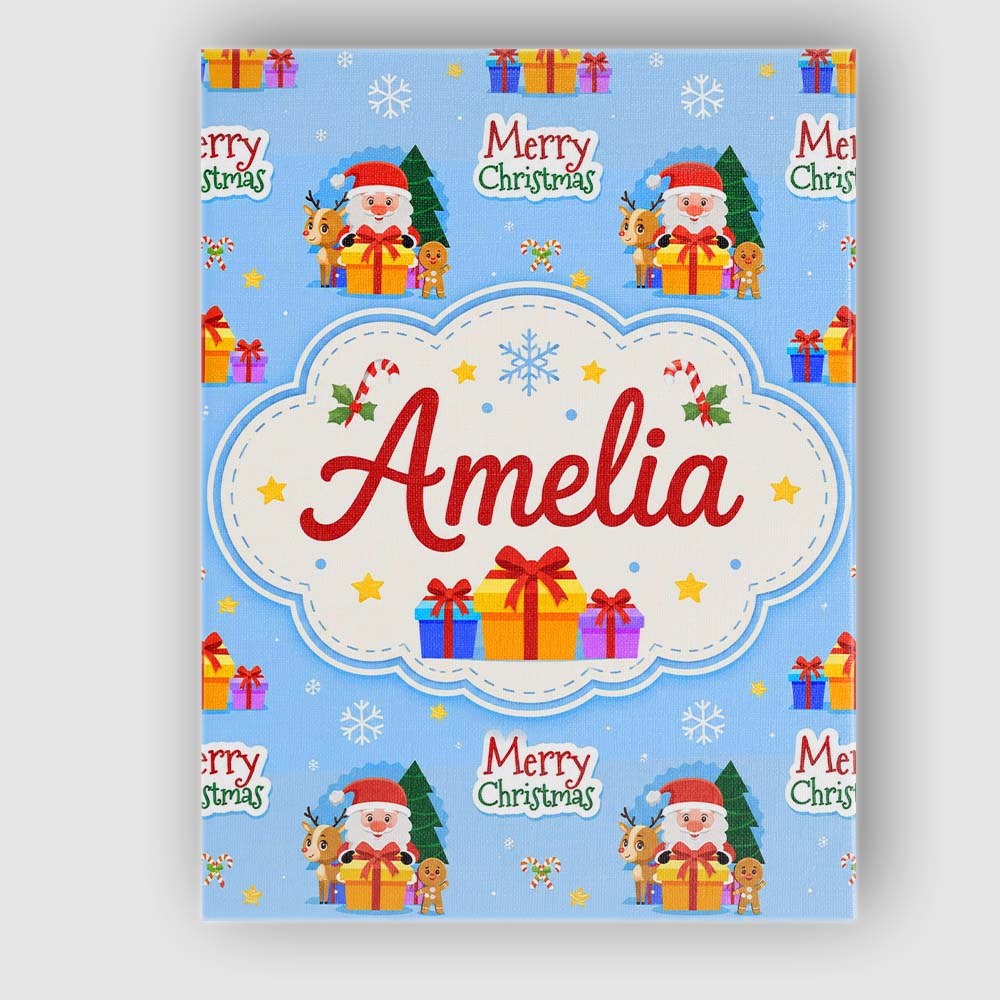 Personalised Name Cute Santa Reindeer Custom Modern Room Accent Creative Decorator Style Canvas Wall Art Print Decor Picture Ready to Hang