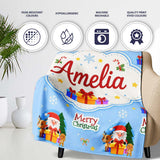 Cute Santa Reindeer Gingerbread Merry Christmas Gifts Seamless  Personalised Custom Name Super Soft Fleece Blanket Bed Sofa Throw