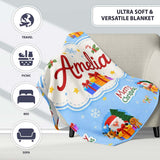 Cute Santa Reindeer Gingerbread Merry Christmas Gifts Seamless  Personalised Custom Name Super Soft Fleece Blanket Bed Sofa Throw