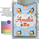 Cute Santa Reindeer Gingerbread Merry Christmas Gifts Seamless  Personalised Custom Name Super Soft Fleece Blanket Bed Sofa Throw