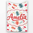 Cute Snowman Santa Tree Gifts Stars Holiday Seamless Pattern Lovely  Personalised Custom Name Super Soft Fleece Blanket Bed Sofa Throw