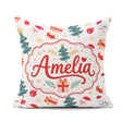 Custom Name Cute Snowman Santa Tree Gifts Stars Holiday Seamless Square Filled Cushion Throw Pillow Sofa Bed Home Decor Zip Washable UK Made