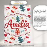 Cute Snowman Santa Tree Gifts Stars Holiday Seamless Pattern Lovely  Personalised Custom Name Super Soft Fleece Blanket Bed Sofa Throw