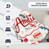Cute Snowman Santa Tree Gifts Stars Holiday Seamless Pattern Lovely  Personalised Custom Name Super Soft Fleece Blanket Bed Sofa Throw