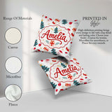 Custom Name Cute Snowman Santa Tree Gifts Stars Holiday Seamless Square Filled Cushion Throw Pillow Sofa Bed Home Decor Zip Washable UK Made