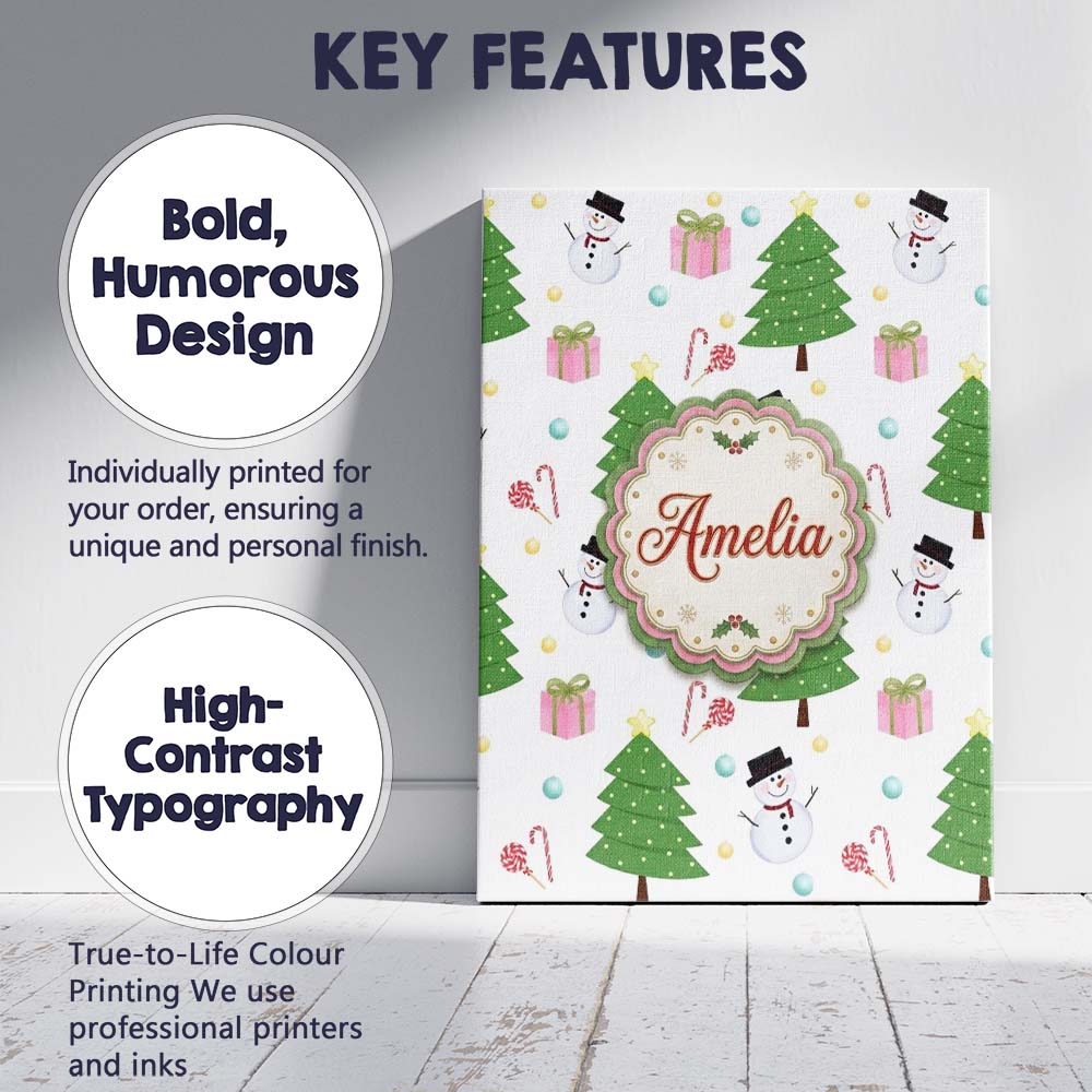 Personalised Name Cute Snowman Christmas Custom  Unique Gift Idea Elegant Feature Canvas Wall Art Print Decor Picture Ready to Hang