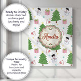 Personalised Name Cute Snowman Christmas Custom  Unique Gift Idea Elegant Feature Canvas Wall Art Print Decor Picture Ready to Hang