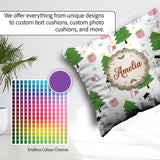 Custom Name Cute Snowman Christmas Tree Candy Cane Gifts Pattern Square Filled Cushion Throw Pillow Sofa Bed Home Decor Zip Washable UK Made