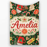 Watercolor Christmas  Cookies Candy Orange Festive Seamless  Personalised Custom Name Super Soft Fleece Blanket Bed Sofa Throw