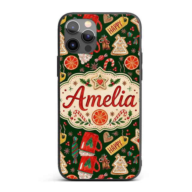 Watercolor Christmas Cookies Candy Orange Festive Custom Name Protective Phone Case Mobile Cover Durable Everyday Smartphone Shock Resistant