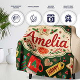 Watercolor Christmas  Cookies Candy Orange Festive Seamless  Personalised Custom Name Super Soft Fleece Blanket Bed Sofa Throw