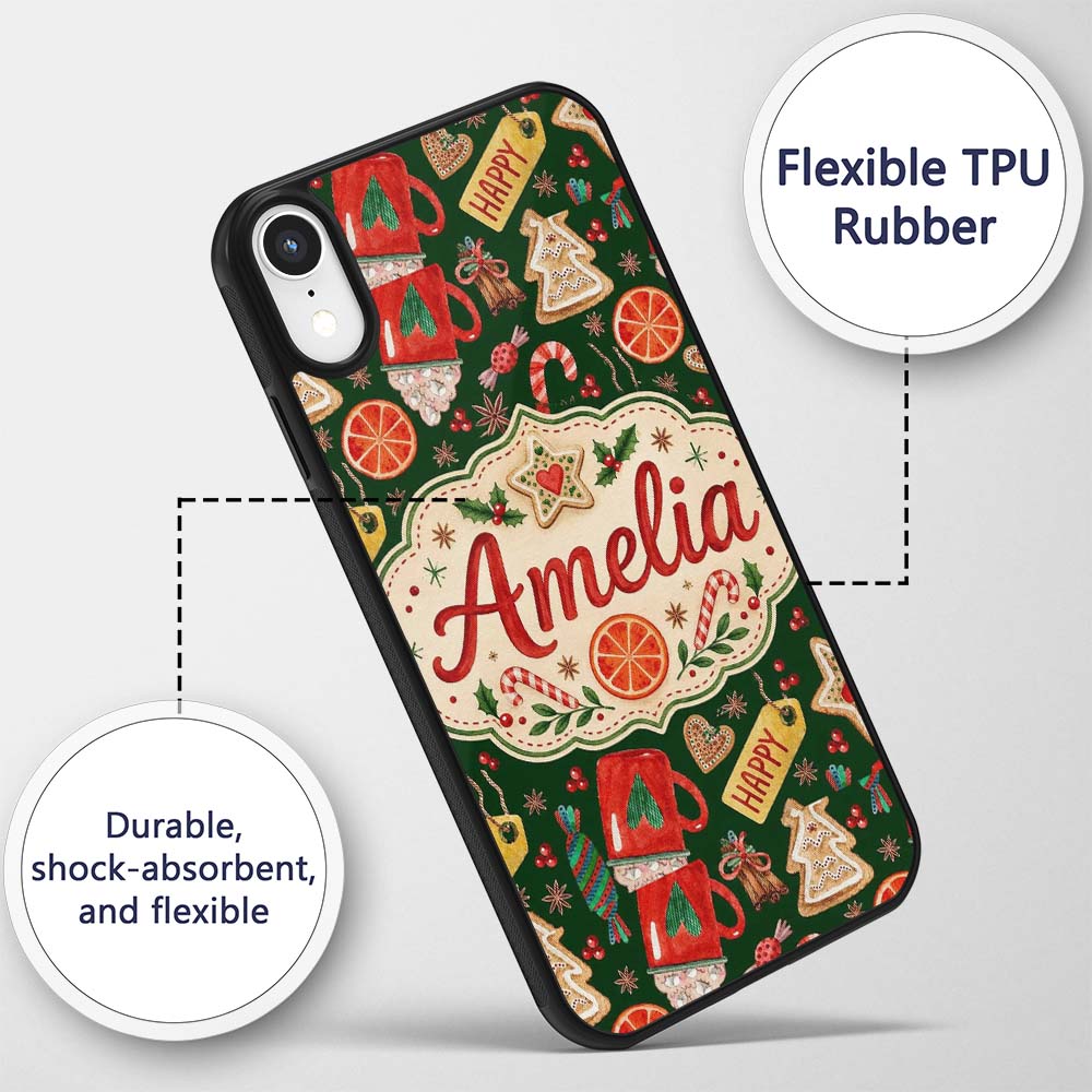 Watercolor Christmas Cookies Candy Orange Festive Custom Name Protective Phone Case Mobile Cover Durable Everyday Smartphone Shock Resistant