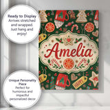 Personalised Name Watercolor Christmas Custom  Modern Room Accent Elegant Feature Canvas Wall Art Print Decor Picture Ready to Hang