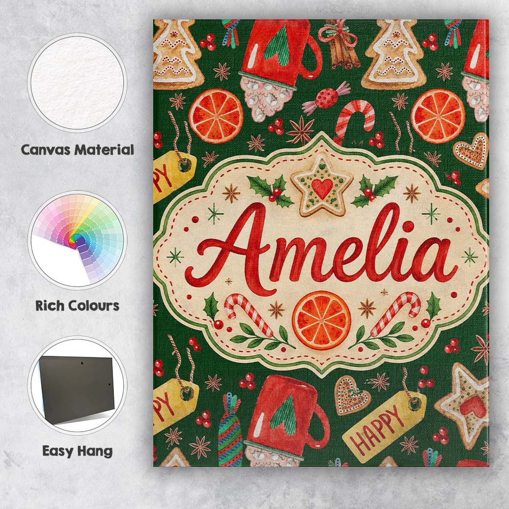 Personalised Name Watercolor Christmas Custom  Modern Room Accent Elegant Feature Canvas Wall Art Print Decor Picture Ready to Hang