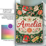 Watercolor Christmas  Cookies Candy Orange Festive Seamless  Personalised Custom Name Super Soft Fleece Blanket Bed Sofa Throw
