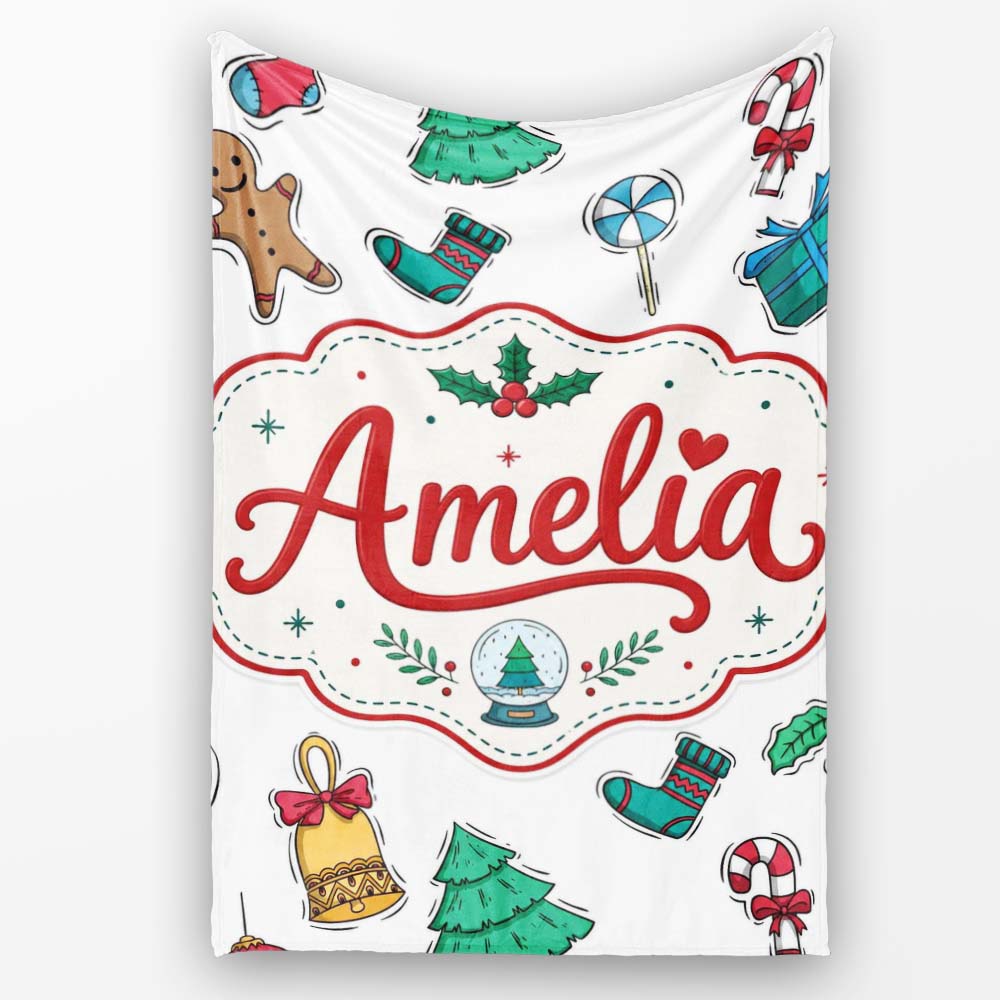Cute Gingerbread Cookie Ornament Bell Tree Seamless Pattern Lovely  Personalised Custom Name Super Soft Fleece Blanket Bed Sofa Throw