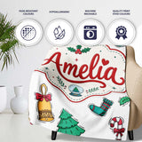 Cute Gingerbread Cookie Ornament Bell Tree Seamless Pattern Lovely  Personalised Custom Name Super Soft Fleece Blanket Bed Sofa Throw