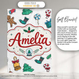 Cute Gingerbread Cookie Ornament Bell Tree Seamless Pattern Lovely  Personalised Custom Name Super Soft Fleece Blanket Bed Sofa Throw