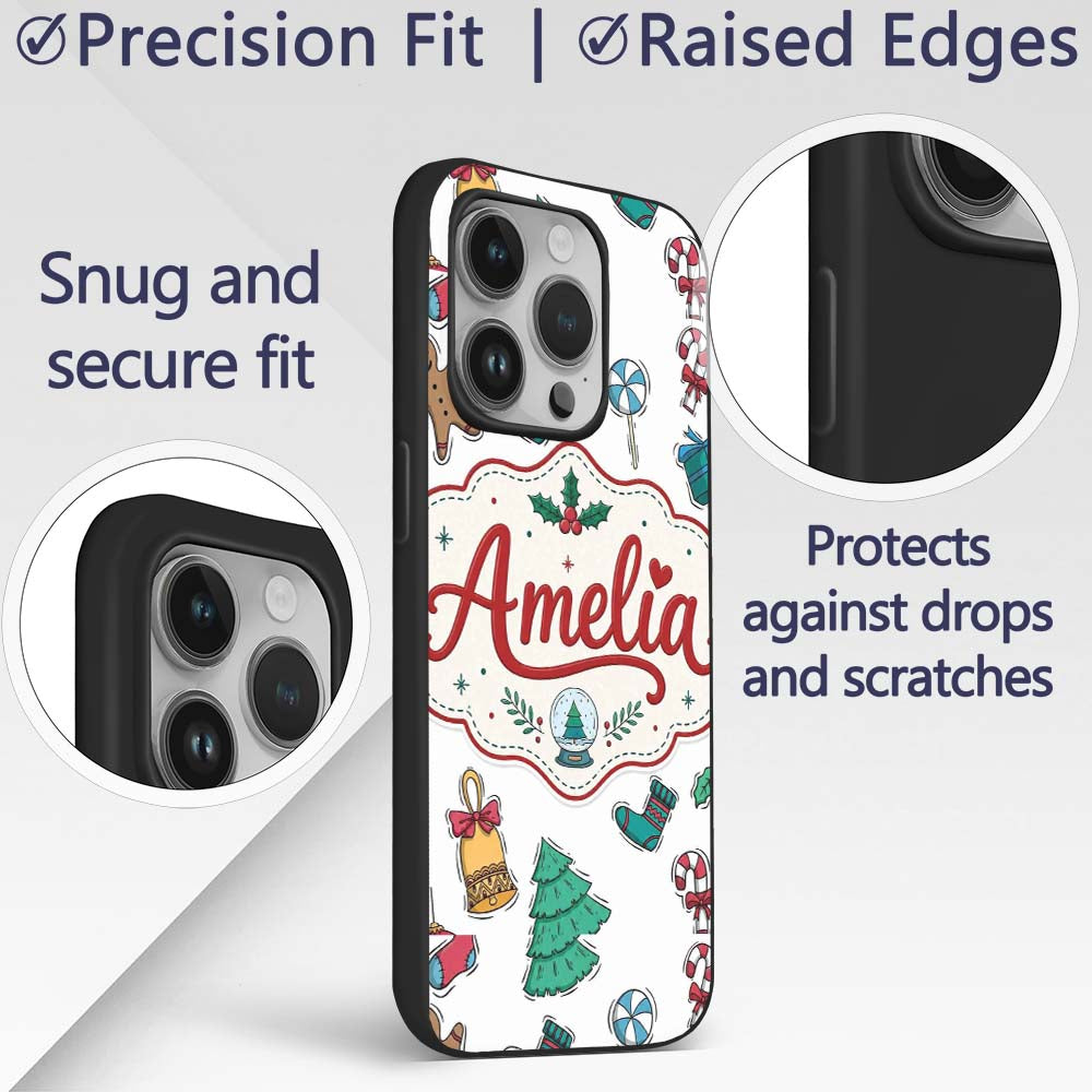 Cute Gingerbread Cookie Ornament Printed Design Custom Name Protective Phone Case Mobile Cover Durable Everyday Smartphone Shock Resistant