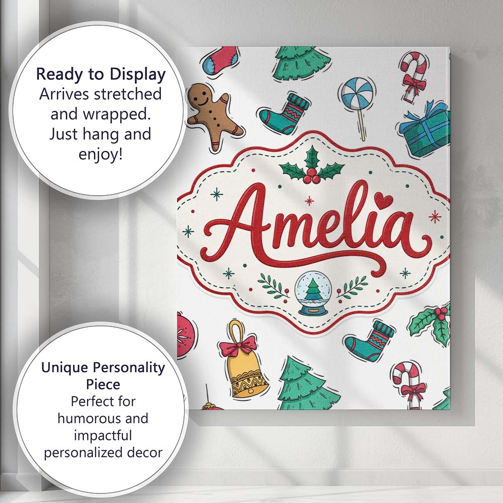 Personalised Name Cute Gingerbread Cookie Custom  Unique Gift Idea Elegant Feature Canvas Wall Art Print Decor Picture Ready to Hang