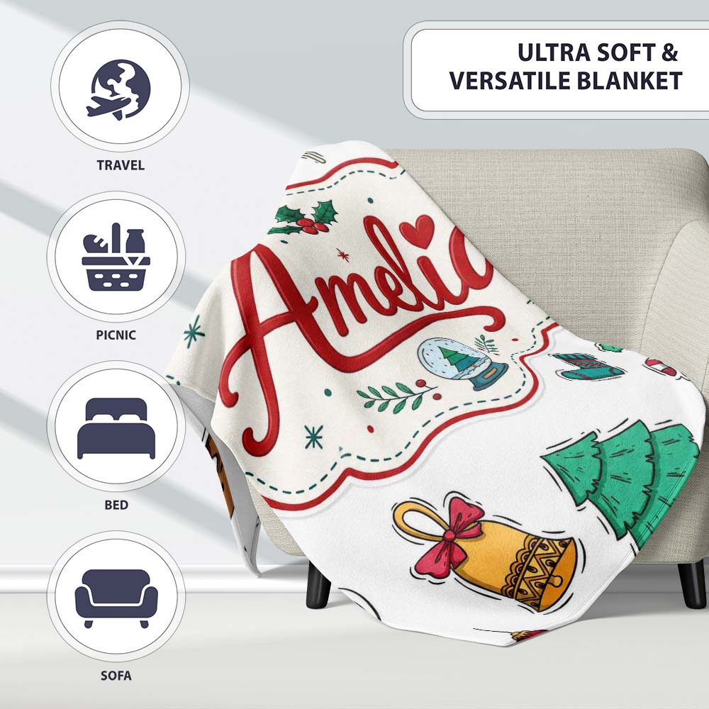 Cute Gingerbread Cookie Ornament Bell Tree Seamless Pattern Lovely  Personalised Custom Name Super Soft Fleece Blanket Bed Sofa Throw