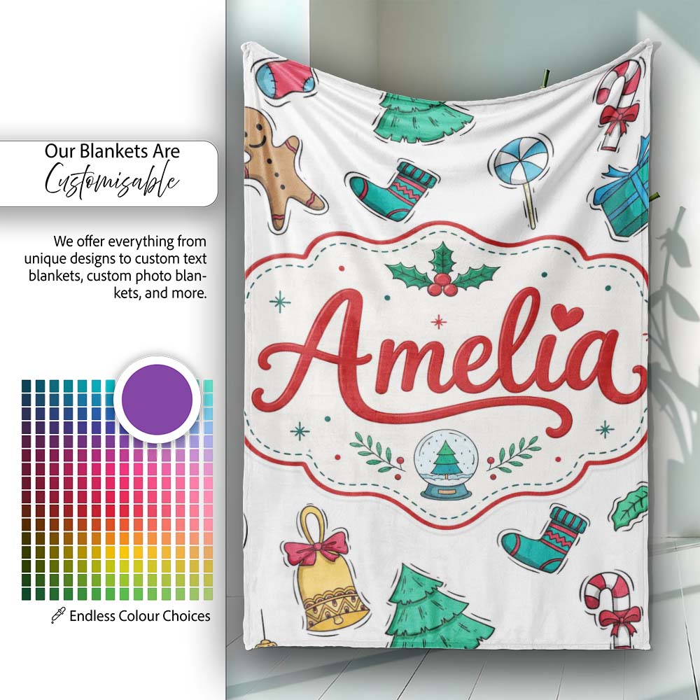 Cute Gingerbread Cookie Ornament Bell Tree Seamless Pattern Lovely  Personalised Custom Name Super Soft Fleece Blanket Bed Sofa Throw