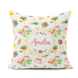 Custom Name Watercolor Christmas Gifts Candle Poinsettia Pattern Square Filled Cushion Throw Pillow Sofa Bed Home Decor Zip Washable UK Made