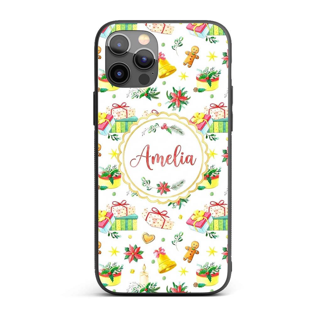 Watercolor Christmas Gifts Candle Poinsettia Custom Name Protective Phone Case Mobile Cover Durable Everyday Smartphone Shock Resistant
