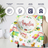 Watercolor Christmas Gifts Candle Poinsettia Seamless Pattern Lovely  Personalised Custom Name Super Soft Fleece Blanket Bed Sofa Throw