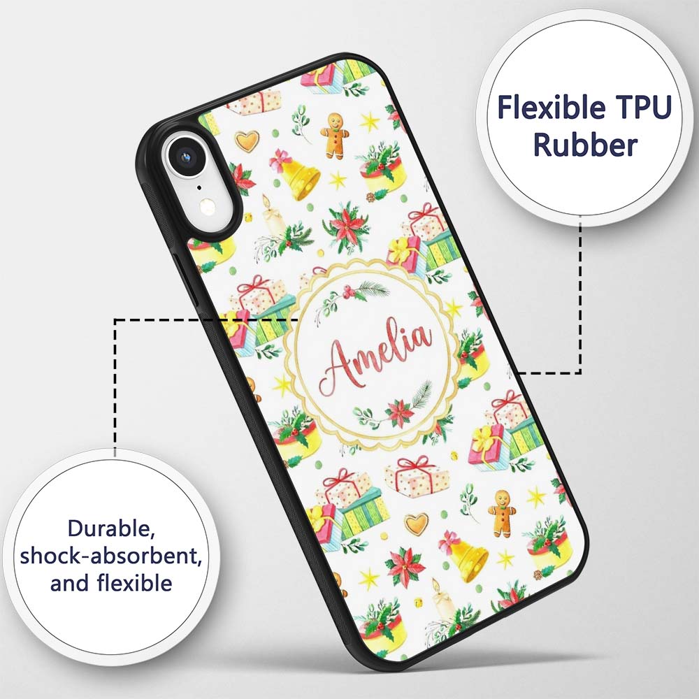 Watercolor Christmas Gifts Candle Poinsettia Custom Name Protective Phone Case Mobile Cover Durable Everyday Smartphone Shock Resistant