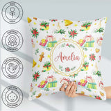 Custom Name Watercolor Christmas Gifts Candle Poinsettia Pattern Square Filled Cushion Throw Pillow Sofa Bed Home Decor Zip Washable UK Made
