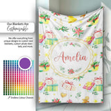 Watercolor Christmas Gifts Candle Poinsettia Seamless Pattern Lovely  Personalised Custom Name Super Soft Fleece Blanket Bed Sofa Throw