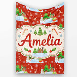 Cute Winter Snowman Bird Christmas Scene Red Seamless Pattern Lovely  Personalised Custom Name Super Soft Fleece Blanket Bed Sofa Throw