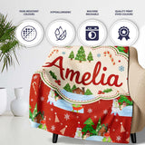 Cute Winter Snowman Bird Christmas Scene Red Seamless Pattern Lovely  Personalised Custom Name Super Soft Fleece Blanket Bed Sofa Throw