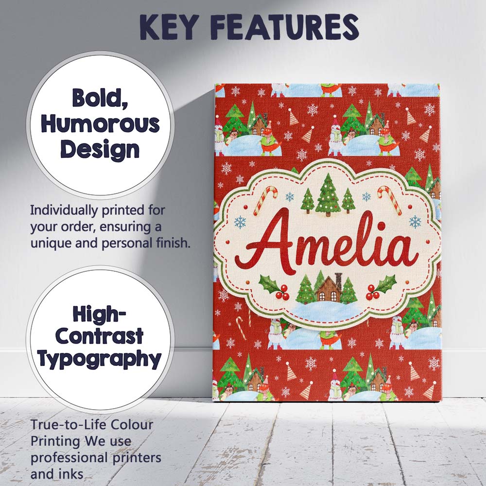 Personalised Name Cute Winter Snowman Bird Custom  Unique Gift Idea Elegant Feature Canvas Wall Art Print Decor Picture Ready to Hang
