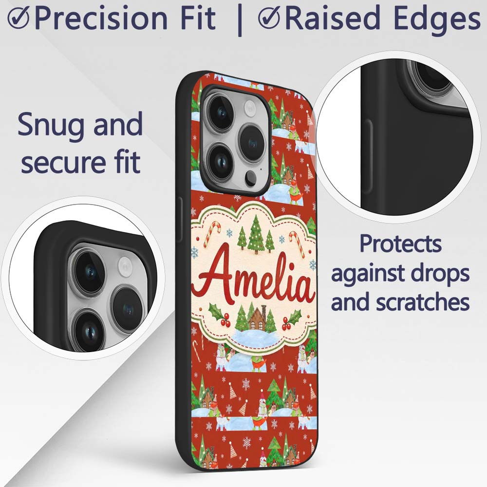 Cute Winter Snowman Bird Christmas Scene Red Custom Name Protective Phone Case Mobile Cover Durable Everyday Smartphone Shock Resistant