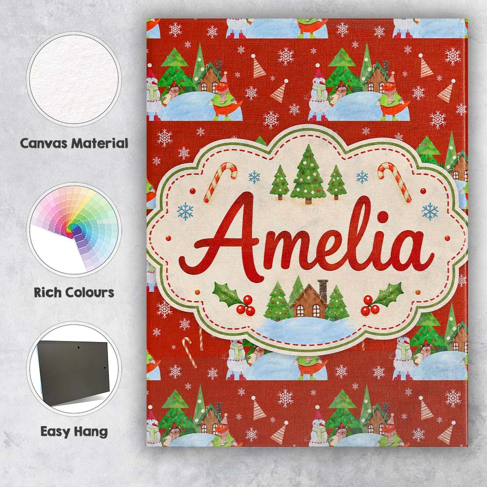 Personalised Name Cute Winter Snowman Bird Custom  Unique Gift Idea Elegant Feature Canvas Wall Art Print Decor Picture Ready to Hang