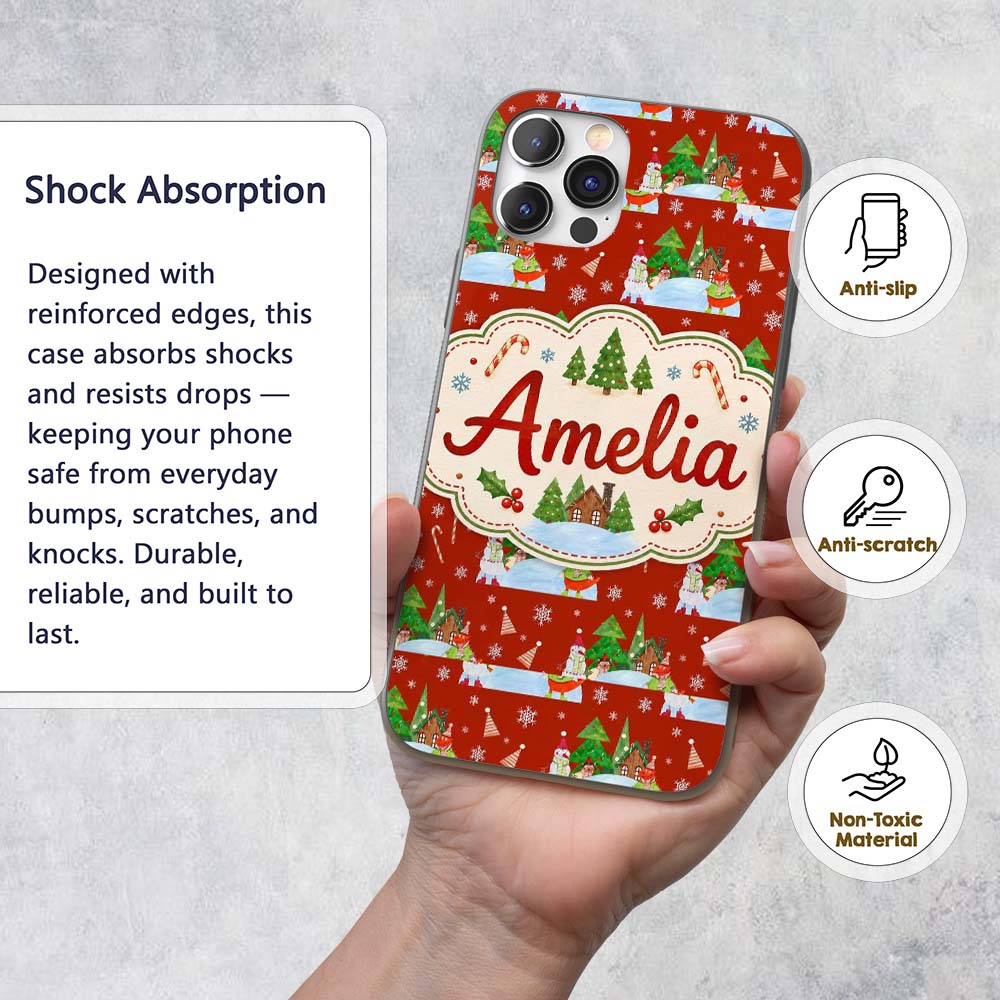 Cute Winter Snowman Bird Christmas Scene Red Custom Name Protective Phone Case Mobile Cover Durable Everyday Smartphone Shock Resistant