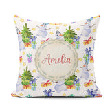 Custom Name Watercolor Snowman Tree Gifts Stars Seamless Pattern Square Filled Cushion Throw Pillow Sofa Bed Home Decor Zip Washable UK Made