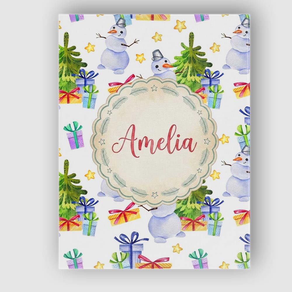 Personalised Name Cute Watercolor Snowman Custom  Unique Gift Idea Elegant Feature Canvas Wall Art Print Decor Picture Ready to Hang