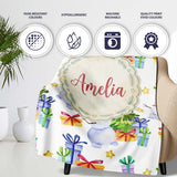 Cute Watercolor Snowman Christmas Tree Gifts Stars Seamless Pattern  Personalised Custom Name Super Soft Fleece Blanket Bed Sofa Throw