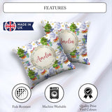 Custom Name Watercolor Snowman Tree Gifts Stars Seamless Pattern Square Filled Cushion Throw Pillow Sofa Bed Home Decor Zip Washable UK Made