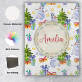 Personalised Name Cute Watercolor Snowman Custom  Unique Gift Idea Elegant Feature Canvas Wall Art Print Decor Picture Ready to Hang