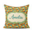 Custom Name Cartoon Teal Star Background Fast Food Design Lovely Square Filled Cushion Throw Pillow Sofa Bed Home Decor Zip Washable UK Made