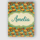 Personalised Name Cartoon Cheeseburger Teal Star Background Fast Custom  Interior Canvas Wall Art Print Decor Picture Ready to Hang
