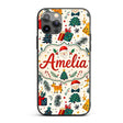 Cute Santa Reindeer Gifts Pine Branch Festive Custom Name Protective Phone Case Mobile Cover Durable Everyday Smartphone Shock Resistant