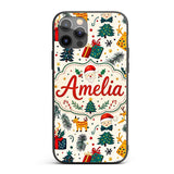 Cute Santa Reindeer Gifts Pine Branch Festive Custom Name Protective Phone Case Mobile Cover Durable Everyday Smartphone Shock Resistant