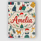 Personalised Name Cute Santa Reindeer Gifts Custom  Bespoke Interior Contemporary Canvas Wall Art Print Decor Picture Ready to Hang
