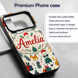 Cute Santa Reindeer Gifts Pine Branch Festive Custom Name Protective Phone Case Mobile Cover Durable Everyday Smartphone Shock Resistant